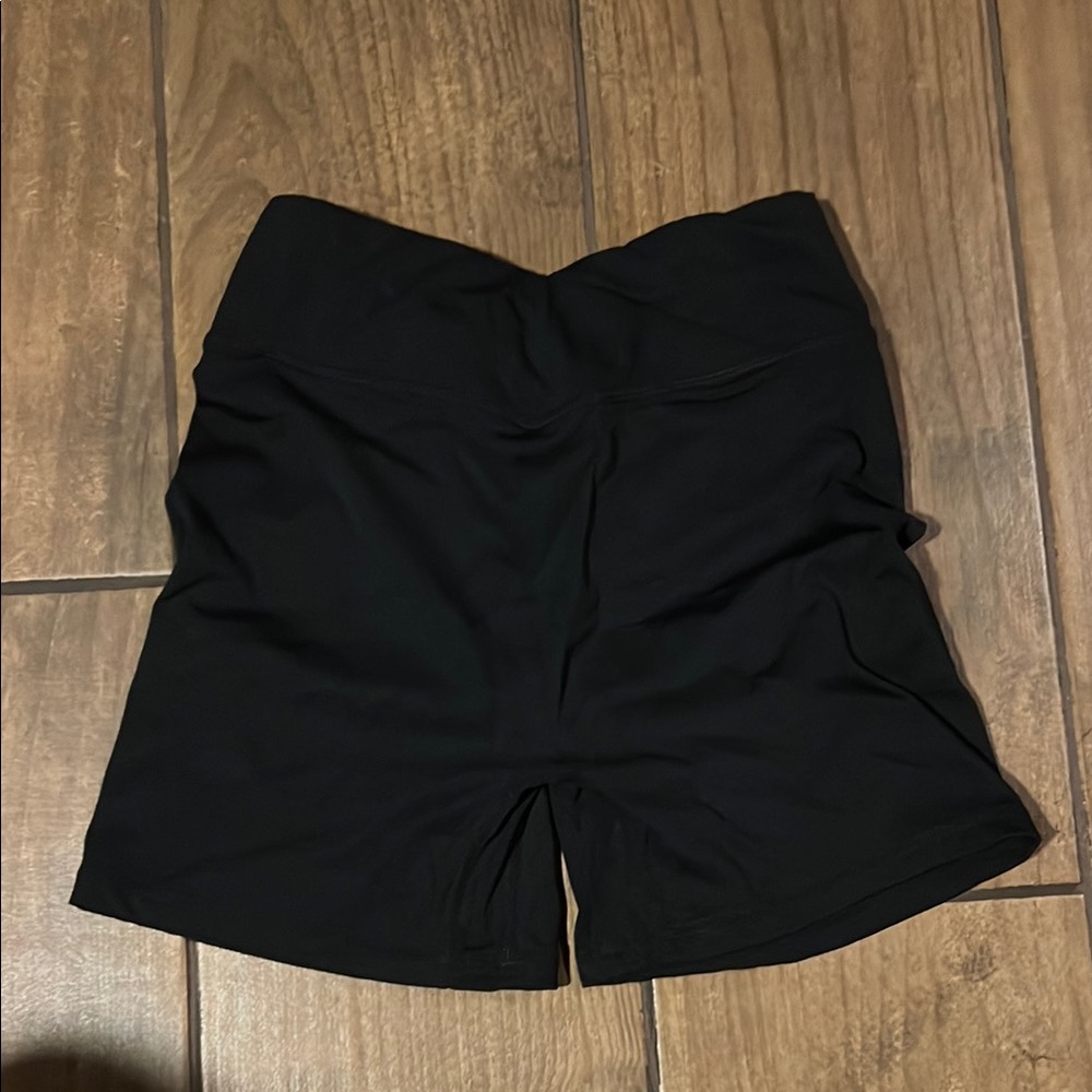 Black Women's Biker Shorts with Cross waistband and scrunched butt